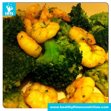 Broccoli and Shrimps in Parsley-Garlic-Olive oil marinade